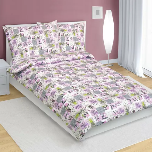 Bellatex Pościel bawełniana Patchwork liliowy, 140 x 220 cm, 70 x 90 cm, 140 x 220 cm, 70 x 90 cm