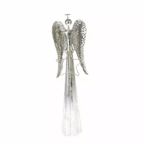 Świąteczna metalowa dekoracja LED Angel with star, srebrny, 23 x 70 cm