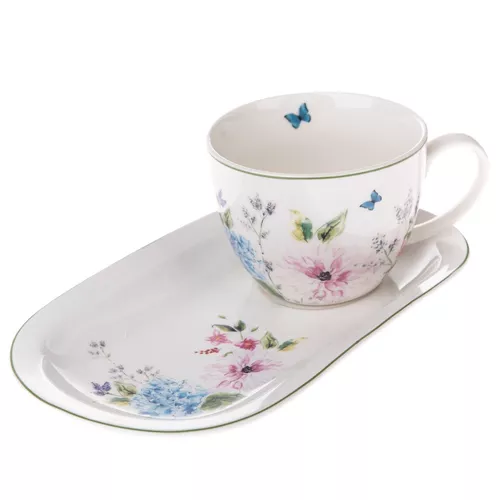 Kubek porcelanowy z podstawką Flower Garden,  445 ml