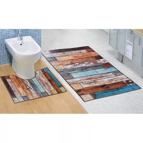 Bellatex Komplet dywaników łazienkowych Drewniana podłoga 3D , 60 x 100 cm, 60 x 50 cm